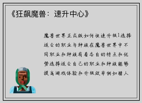 《狂飙魔兽：速升中心》